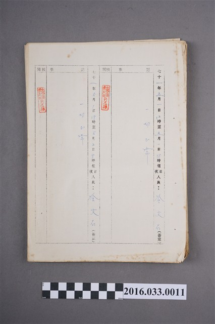71年度洗滌鹽工廠值班登記簿 (共4張)