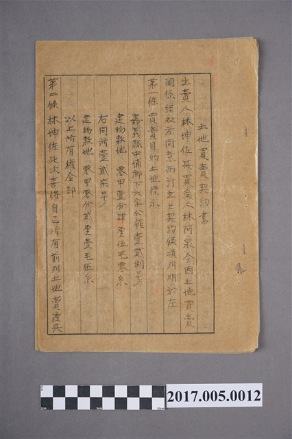 民國41年7月30日林坤佐與林阿泉立土地買賣契約書 (共2張)