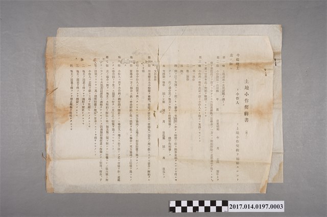 昭和年用空白水田租賃契約書 (共2張)