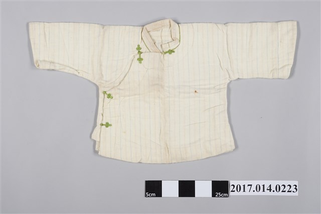 女童白地藍黃條紋漢式長袖短衫 (共2張)