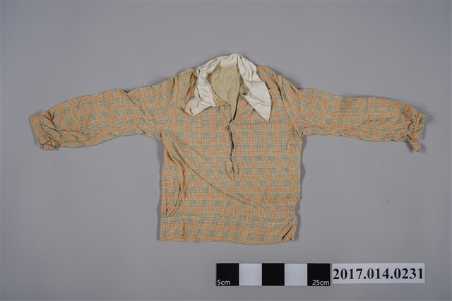 女童黃地藍紅格紋白領長袖襯衫 (共2張)