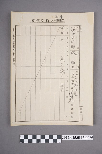 內門莊中埔的陳福賣度人取引傳票 (共2張)