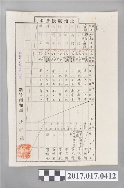 昭和12年竹東郡橫山庄九讚頭曾新魁土地臺帳謄本 (共2張)