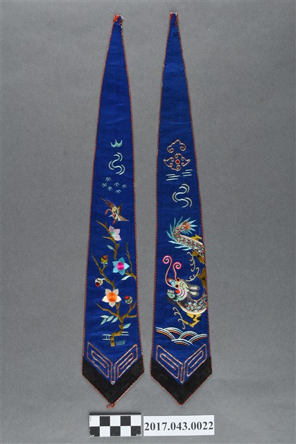 藍絲緞彩繡花鳥龍紋劍帶組 (共2張)