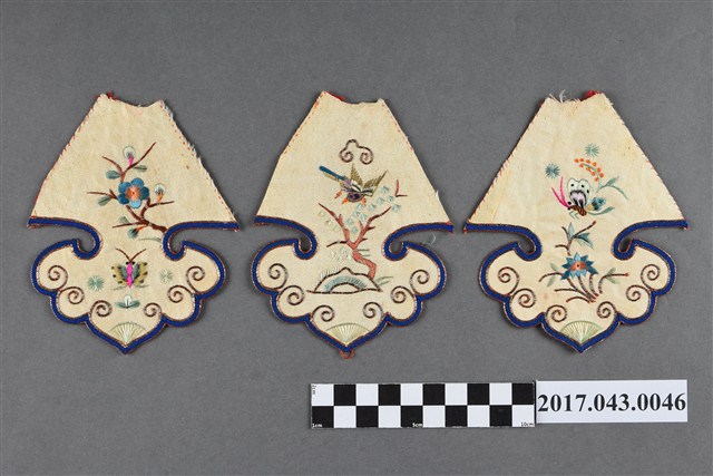 如意雲頭形蝴蝶花鳥紋繡片組 (共2張)