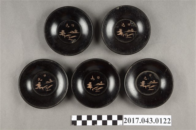 黑地蒔繪風景紋茶托組 (共3張)