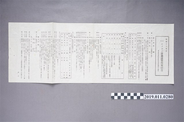 昭和16年台北州洋裁講習所規則書 (共3張)