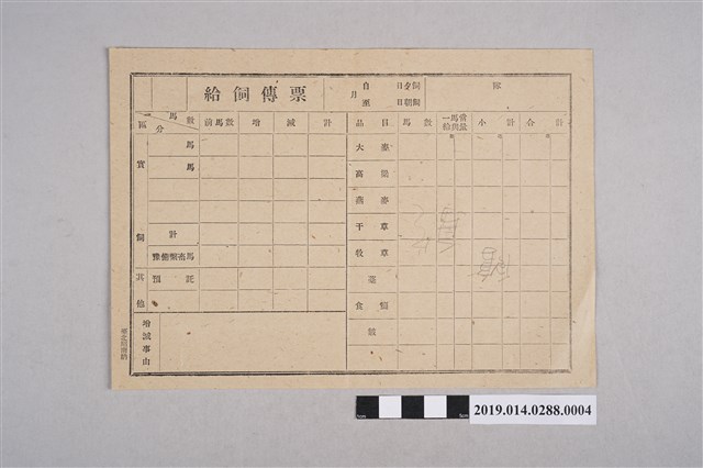 背面寫有筆記的給飼傳票 (共2張)