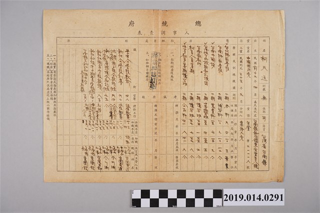 柯天送總統府人事調查表 (共4張)