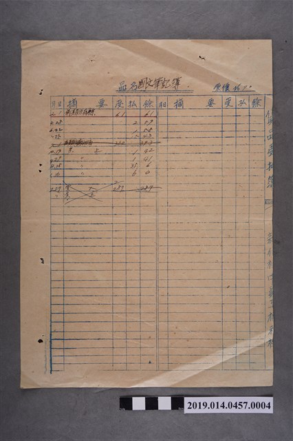 新化初中員工福利社貨品登記簿-國文筆記簿 (共2張)