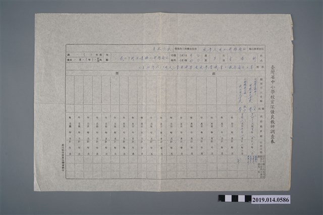 柯瑞吉臺灣省中小學校資深優良教師調查表 (共2張)
