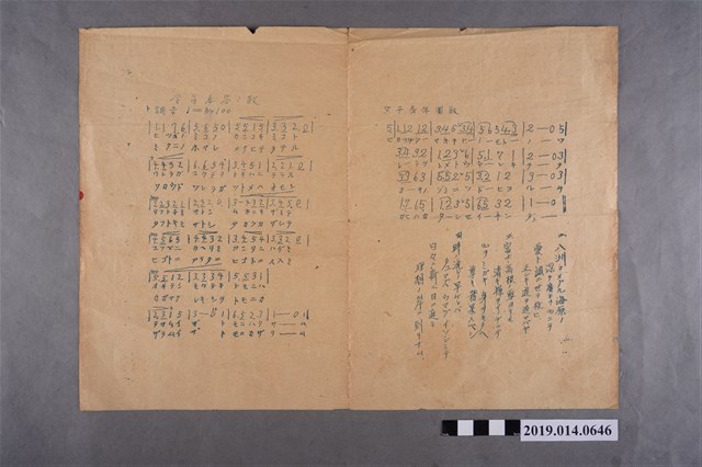 歌譜〈今日服務之歌〉、〈女子青年團歌〉 (共2張)