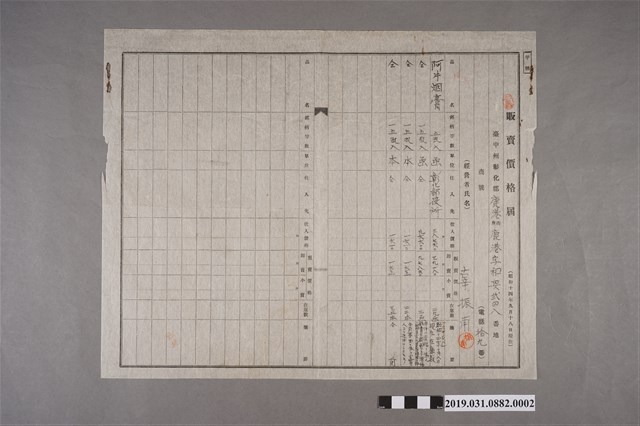 阿片煙膏販賣價格登記文件2 (共2張)