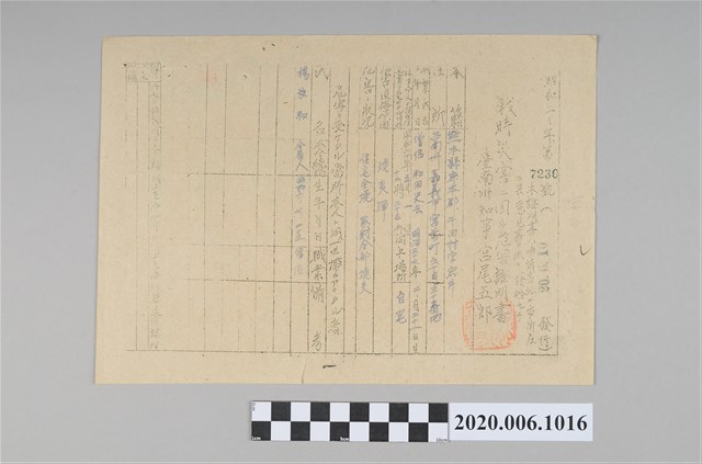 戰時造成的意外災害證明書第7230號（昭和20年6月10日發行） (共4張)