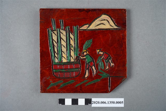 木製原住民人文生活圖樣漆器擺飾 (打穀) (共6張)