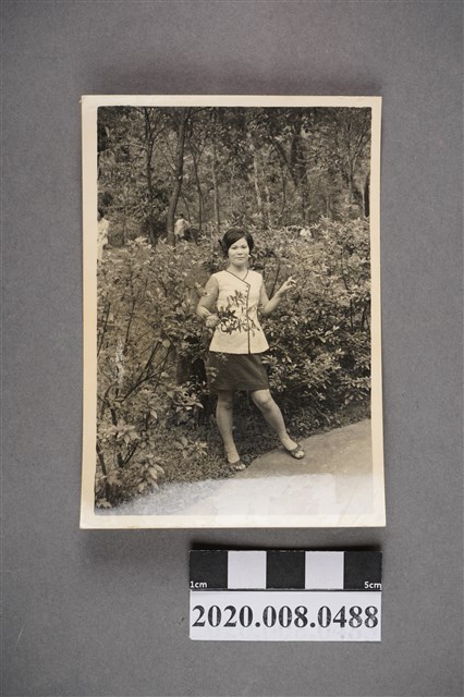 女子於樹叢前獨照 (共2張)