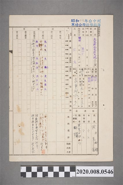 昭和十四年台中州軍功公學校學籍簿 黃火 (共2張)