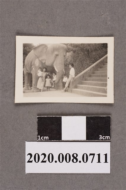 家庭於大象雕塑前合影 (共2張)