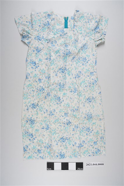 粉藍小碎花印花紋短袖方領一件式洋裝 (共3張)