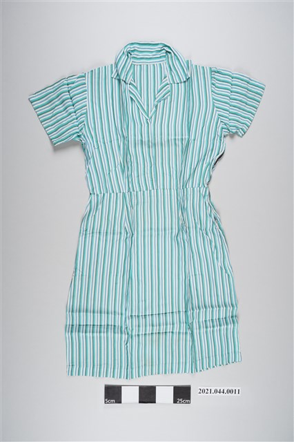 綠藍白三色直條紋短袖襯衫洋裝 (共3張)