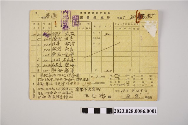 昭和15年臺灣總督府交通局團體乘車券1 (共2張)