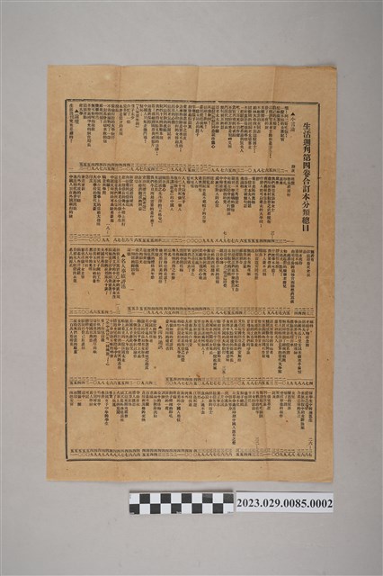 中華職業教育社編輯《生活》生活週刊第4卷合訂本分類總目 (共2張)
