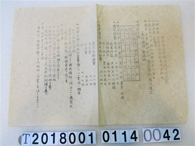 國語講習所講師講習會《講習員所屬講習所要覽》昭和十一年八月 (共1張)