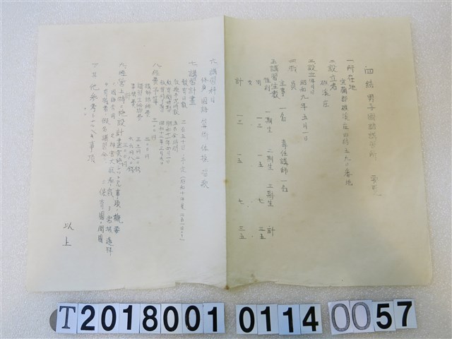 國語講習所講師講習會《講習員所屬講習所要覽》昭和十一年八月 (共1張)