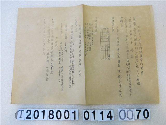 國語講習所講師講習會《講習員所屬講習所要覽》昭和十一年八月 (共1張)