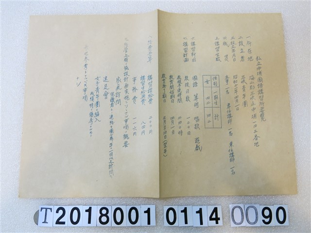 國語講習所講師講習會《講習員所屬講習所要覽》昭和十一年八月 (共1張)