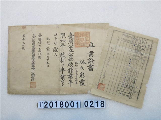 林彩霞畢業證書與成績證明 (共1張)