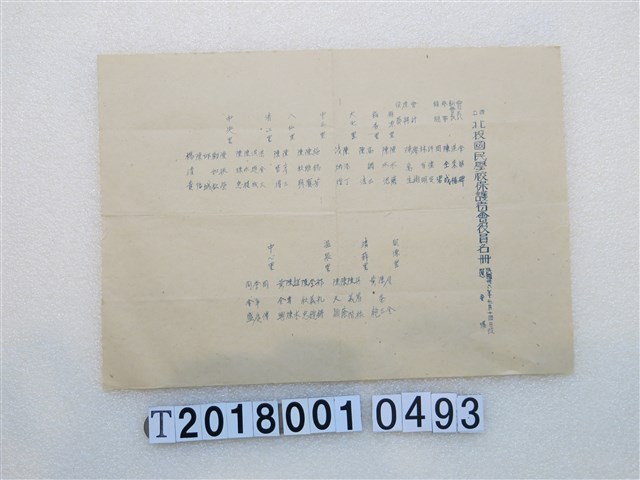 臺北北投國民學校家長會員名冊 (共1張)