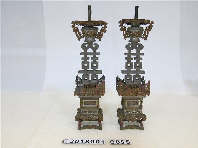 日本國旗囍字造型錫製燭臺一對 (共1張)