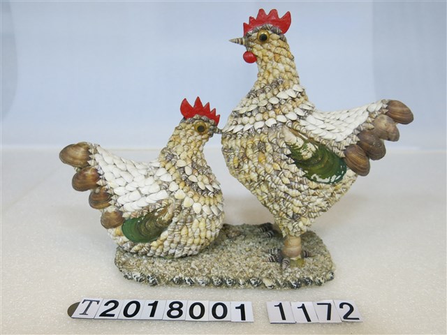 成對公雞造型貝殼拼貼擺飾品 (共1張)