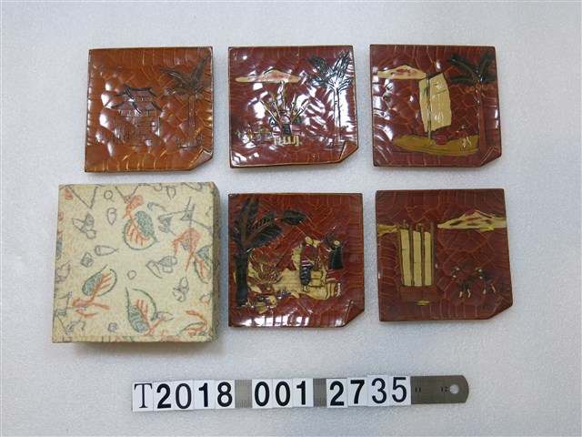 城門耕種杵歌搗麻糬乘船圖樣漆器淺盤組(1) (共1張)