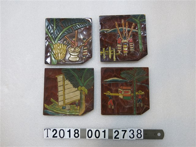 杵歌搗麻糬乘船扛轎圖樣漆器淺盤組 (共1張)