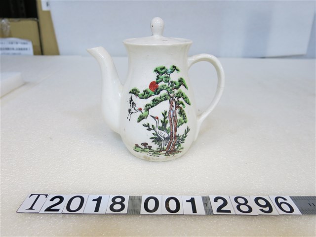 松鶴彩繪白色中華陶瓷茶壺 (共1張)