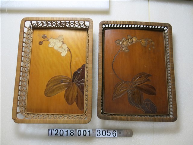 藤編蝴蝶蘭花紋漆器托盤 (共1張)