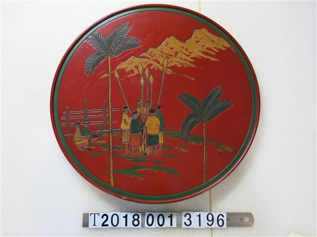 紅色日月潭杵歌圓形漆器掛飾 (共1張)