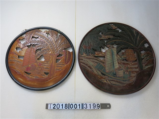 帆船流水鏤空圓形漆器掛飾 (共1張)