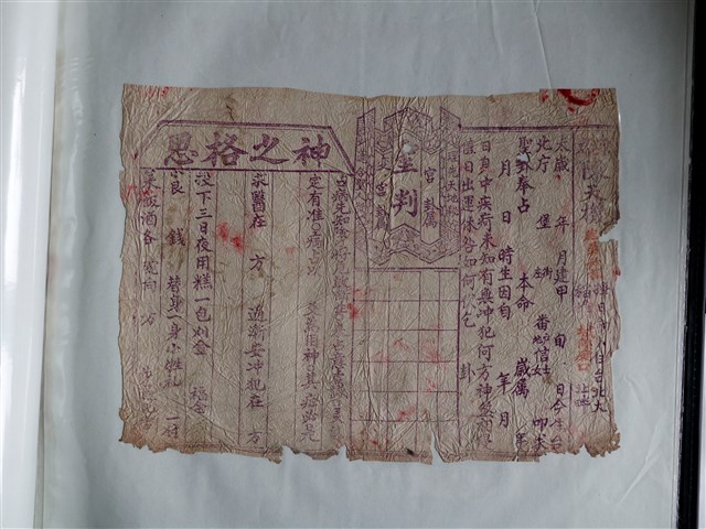 陳天機疾病驅除算命文書 (共1張)