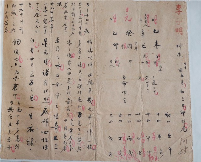 李子明坤造五月初三日算命文書 (共1張)