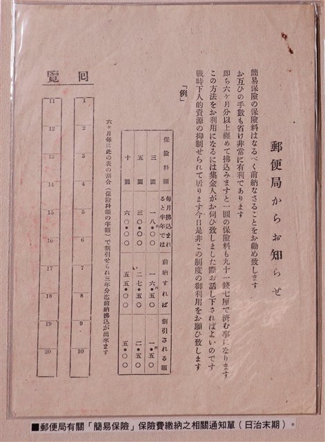 郵局簡易保險費繳納通知單 (共1張)