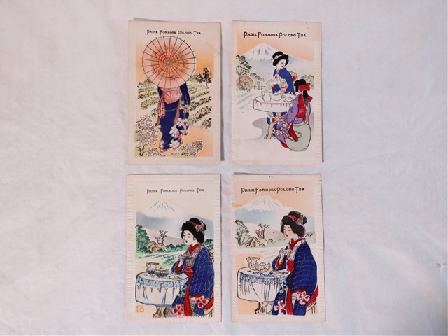和服女子喝臺灣茶圖樣明信片組 (共3張)