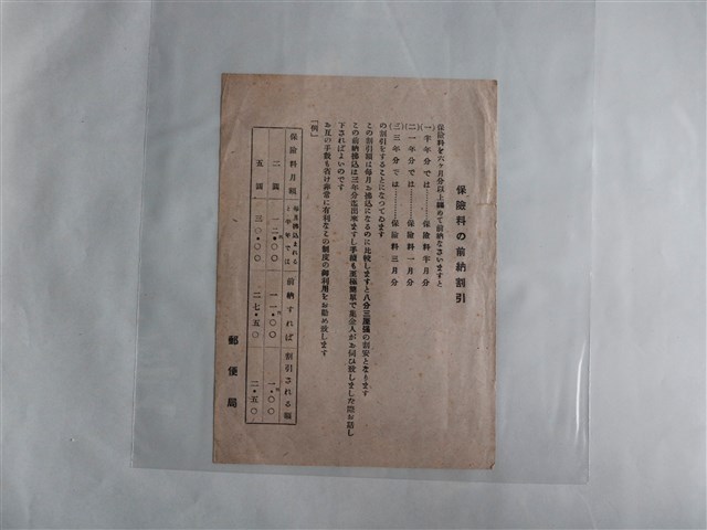 郵便局保險金預付折扣單 (共1張)