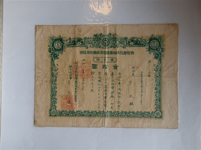 梁振有限責任大樹農產信用販賣利用組合壹口劵 (共1張)