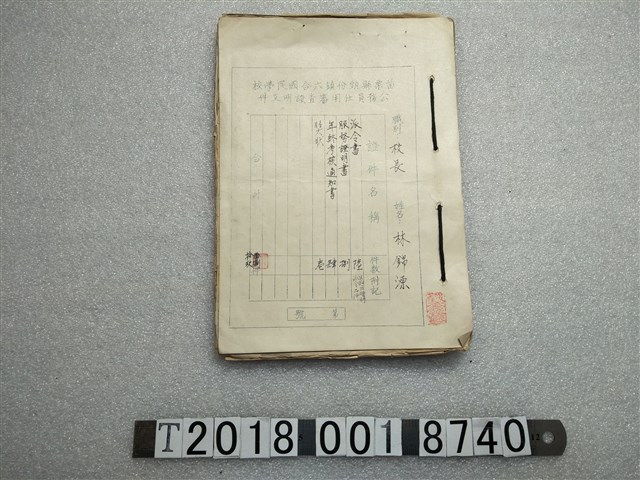 苗栗縣頭份鎮六合國民學校公務員林錦源任用審查證明文件 (共1張)