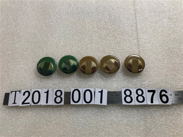 圓形綠色與黃色賽璐璐鈕扣 (共1張)