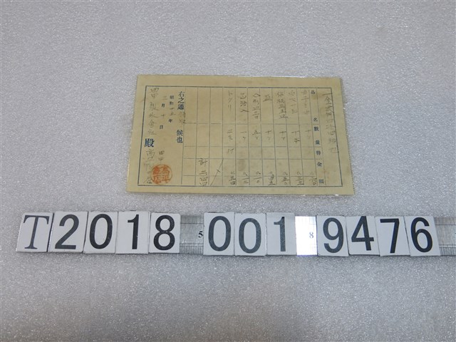 田中製冰會社向高平商店訂購訂單 (共1張)