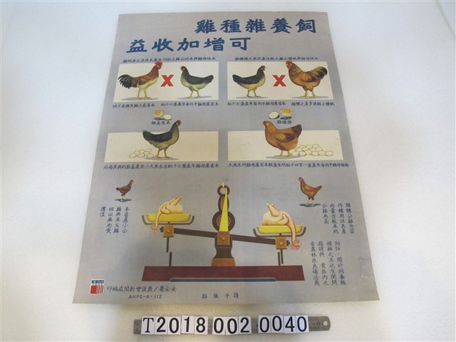 安全署與農復會新聞處編印飼養雜種雞增加收益宣導海報 (共1張)